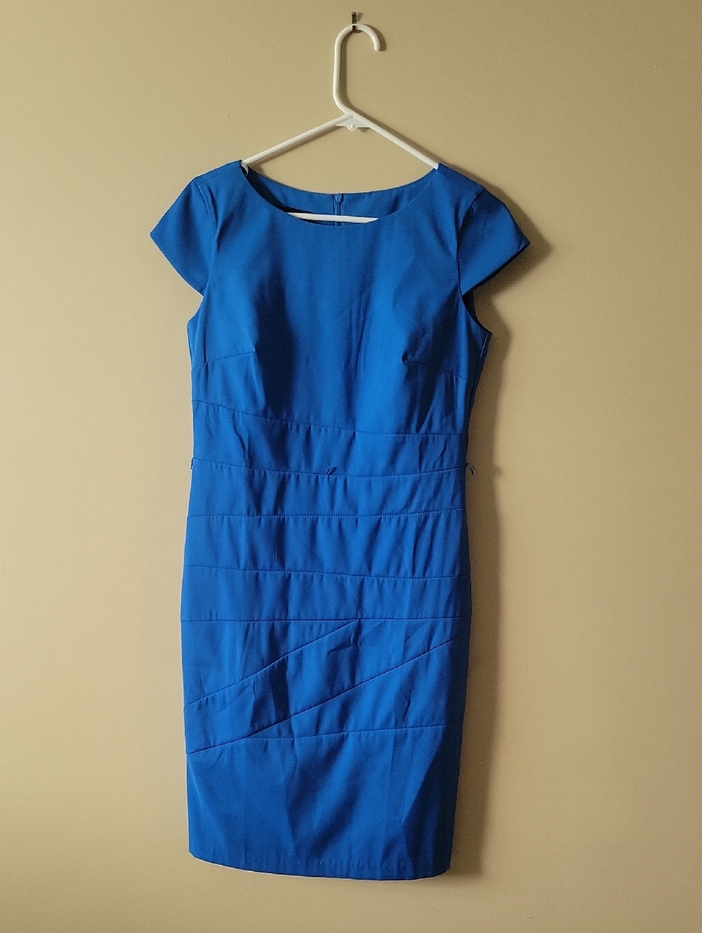 🩵AB Studio Royal Blue Cap-Sleeve Sheath Midi Dress